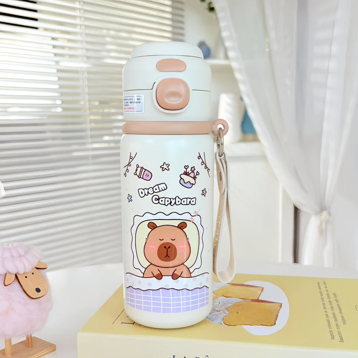 Women Insulated Drinking Bottle with Practical Carry Strap and Cute Bear Design Bowlift