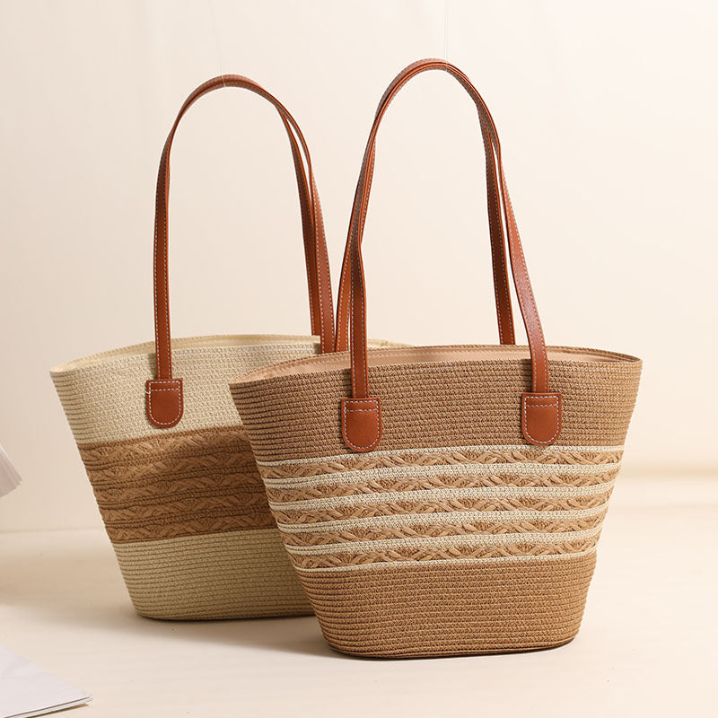 Elegant Bast Tote Bag with Leather Accents Bowlift