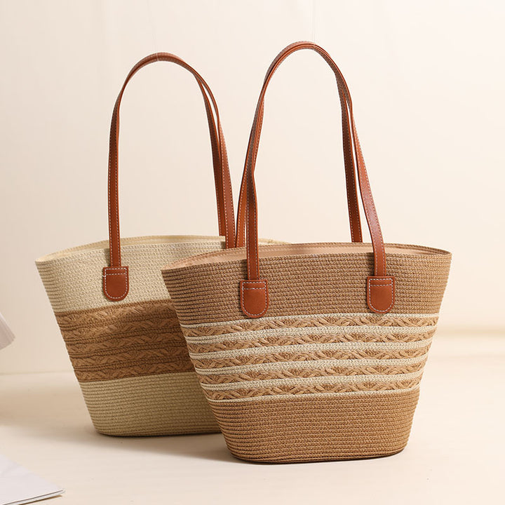 Elegant Bast Tote Bag with Leather Accents Bowlift