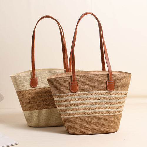 Elegant Bast Tote Bag with Leather Accents Bowlift