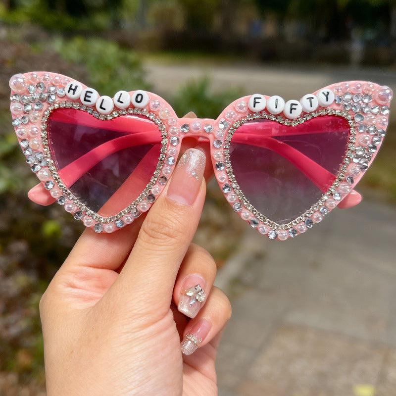 Heart-Shaped Pearl-Embellished Sunglasses Bowlift