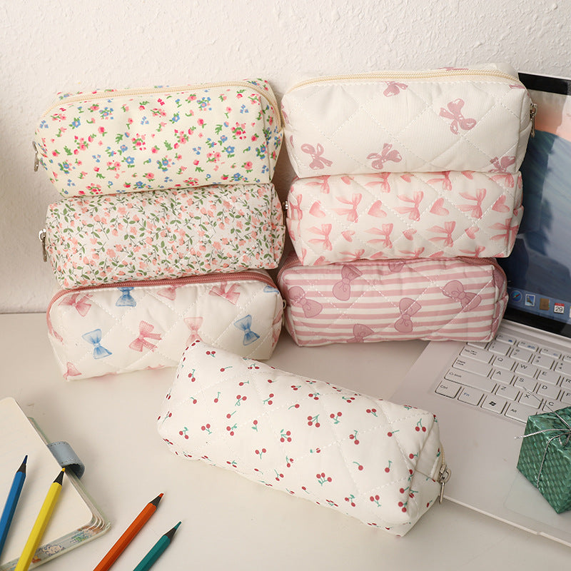Quilted Bow-Print Cosmetic Pencil Case Bowlift