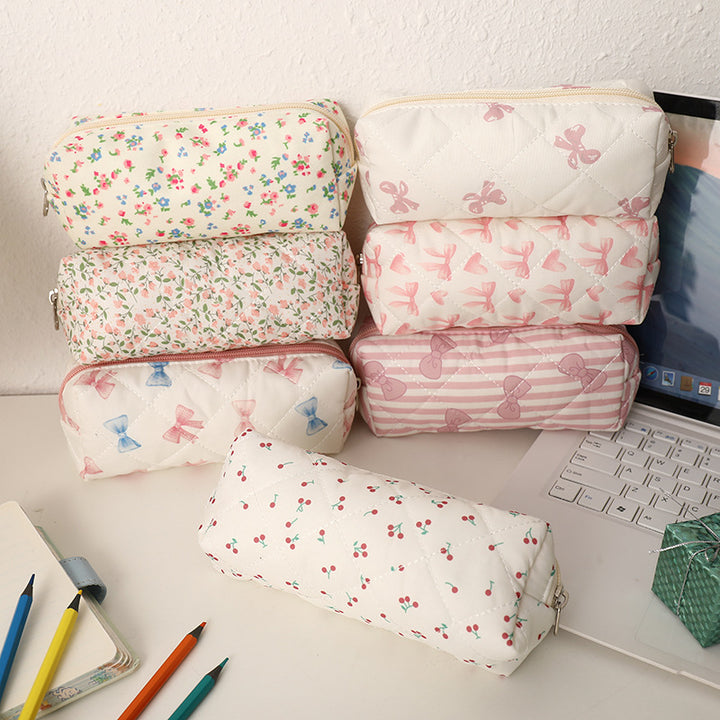 Quilted Bow-Print Cosmetic Pencil Case Bowlift