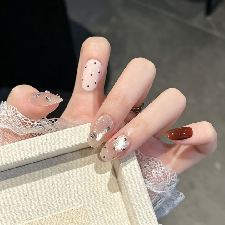 Premium Rhinestone-Embellished Press-On Nail Art Bowlift