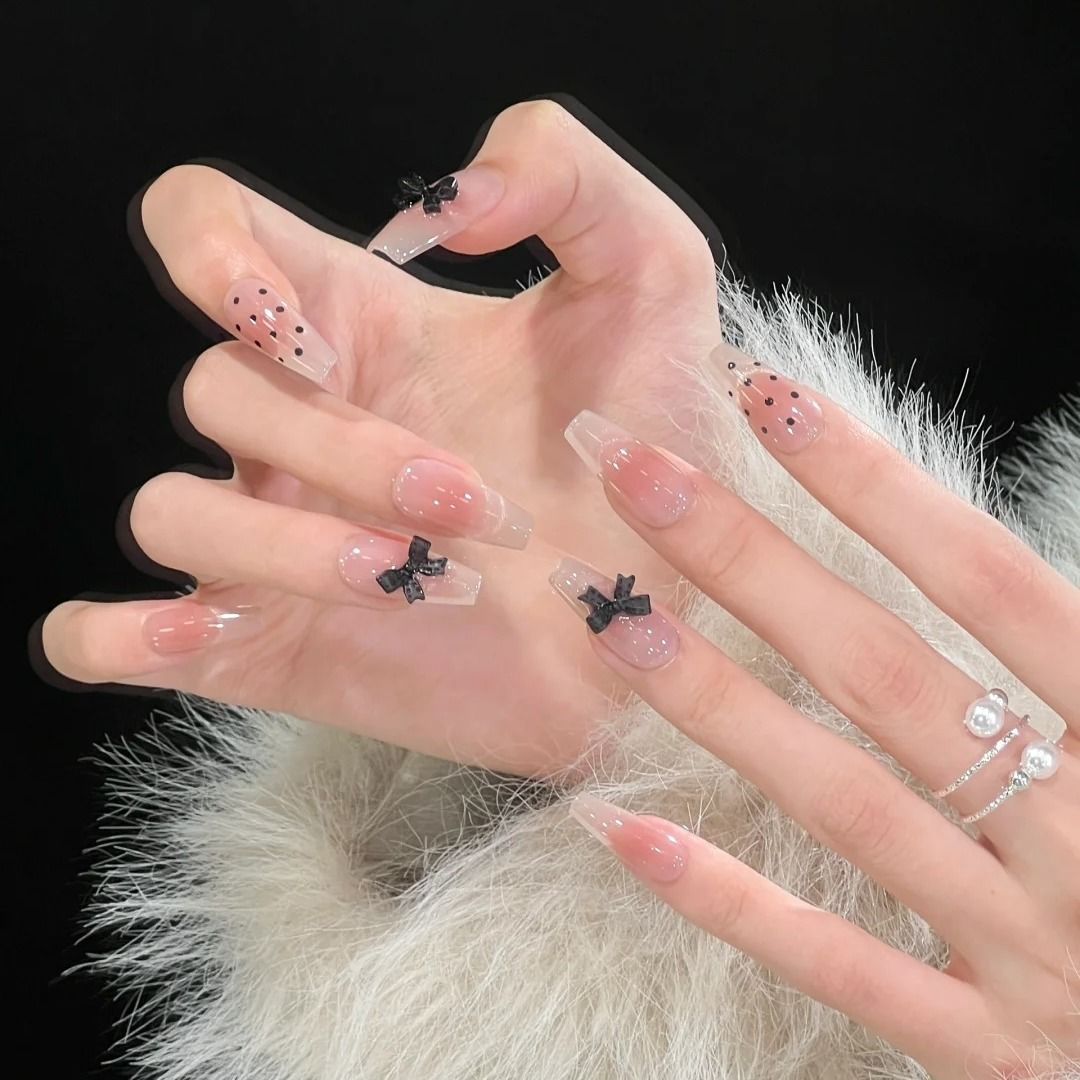 Artistic Long Stiletto Press-On Nails with Bow Accents Bowlift