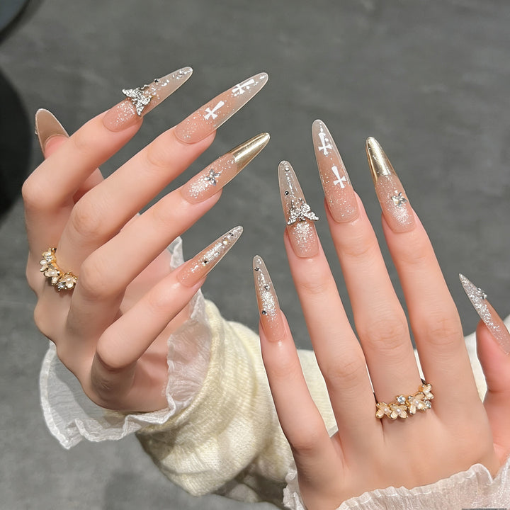 Elegant Stiletto Press-On Nail Extensions with Gem Accents Bowlift