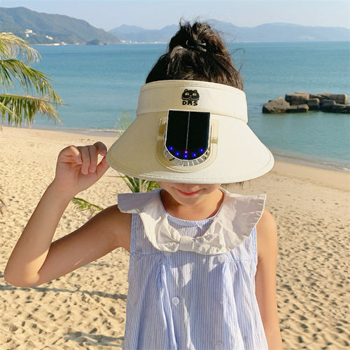 Child-Sunshade with Solar Fan and Integrated LED Lights Bowlift