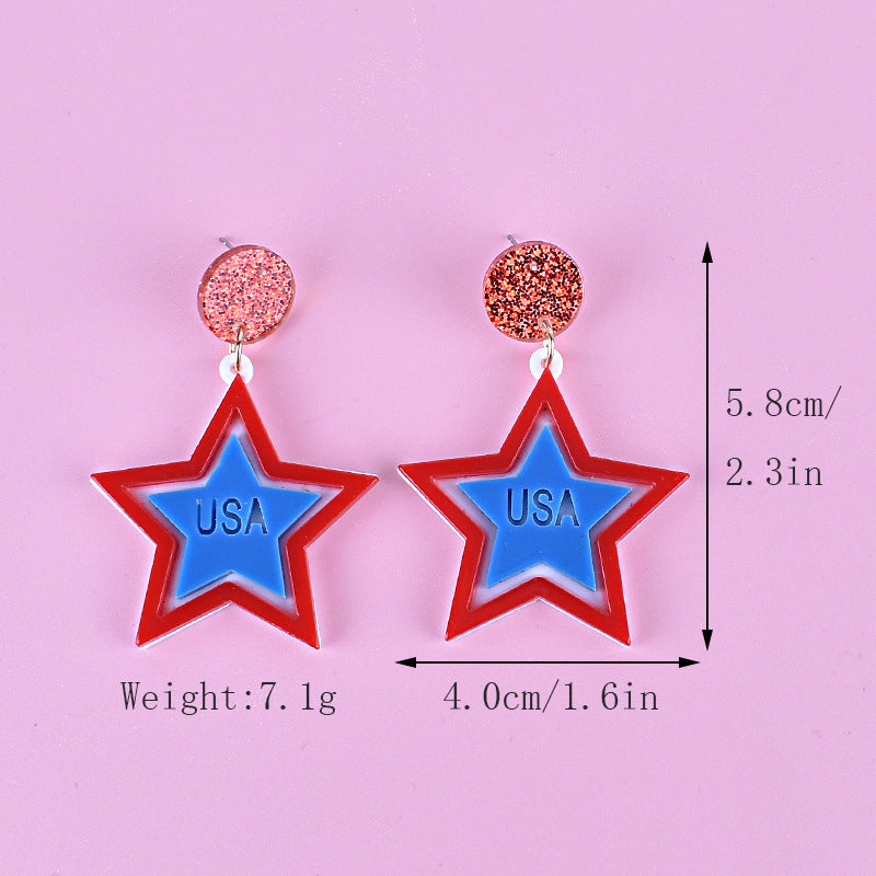 Women's long star pendant earrings made of glitter resin with three-tier chain suspension and fishhook bowlift