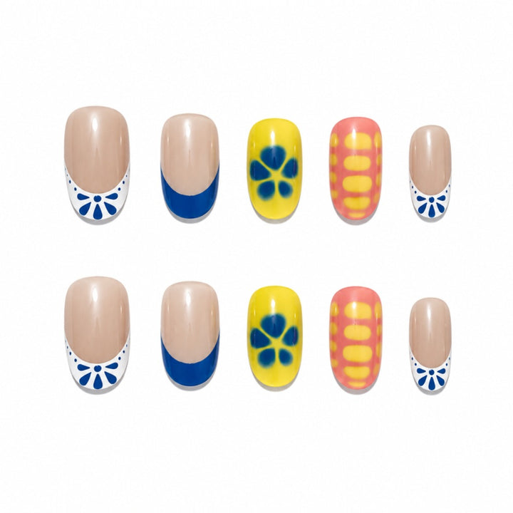 Artificial nails with colorful floral accents Bowlift