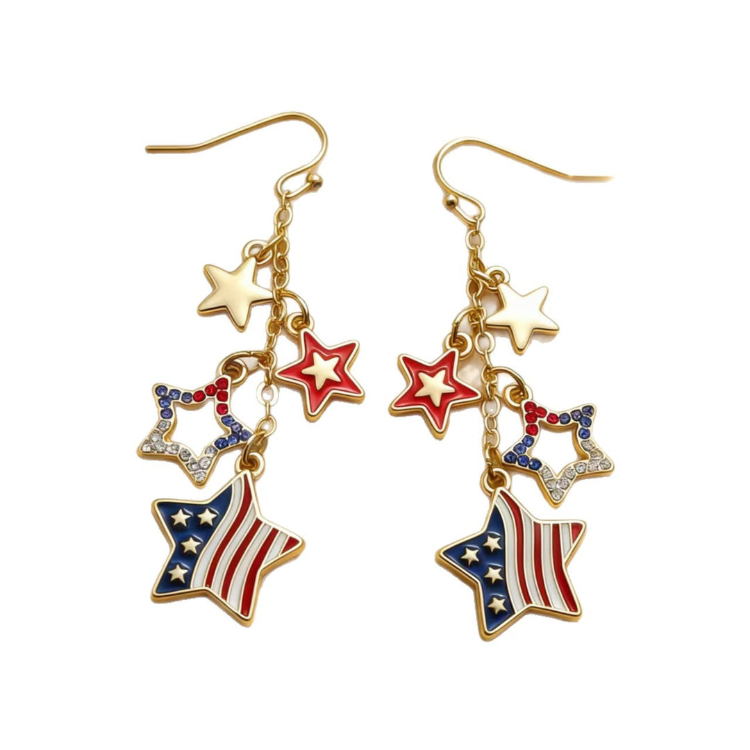 Women multi-strand star drop earrings with enamel stars, crystal accents and gold-plated surface Bowlift