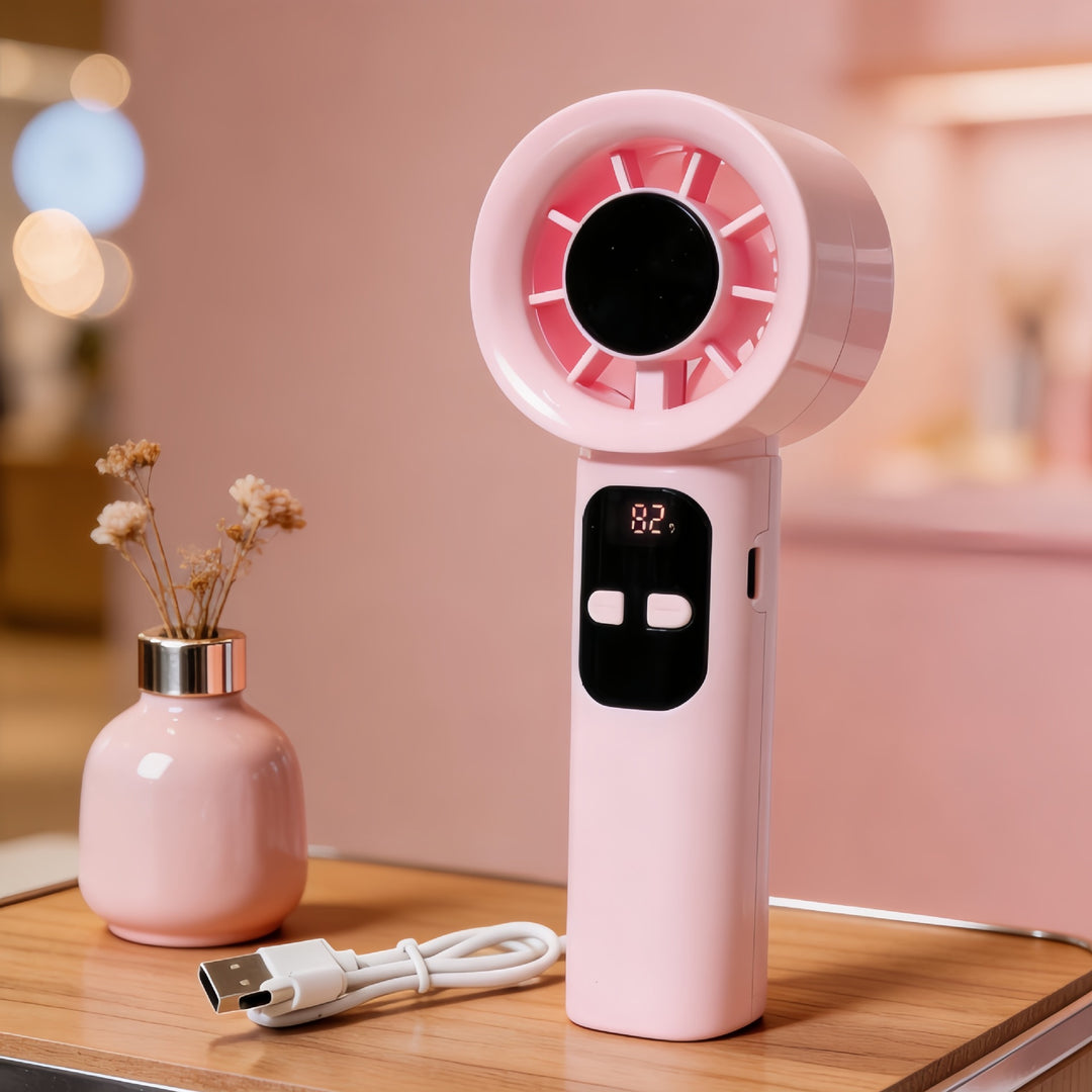 Ladies Portable Handheld Fan with LED Display Bowlift