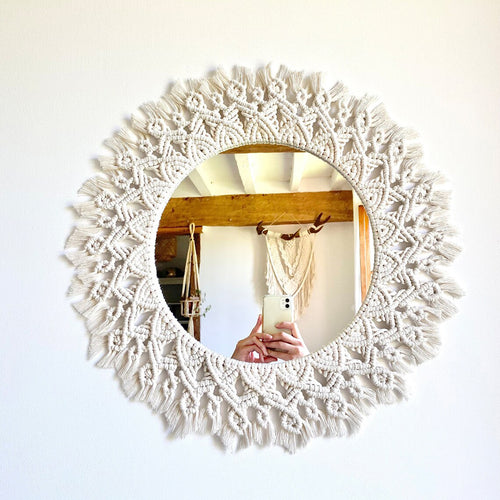 Decorative Macrame Round Wall Mirror Bowlift