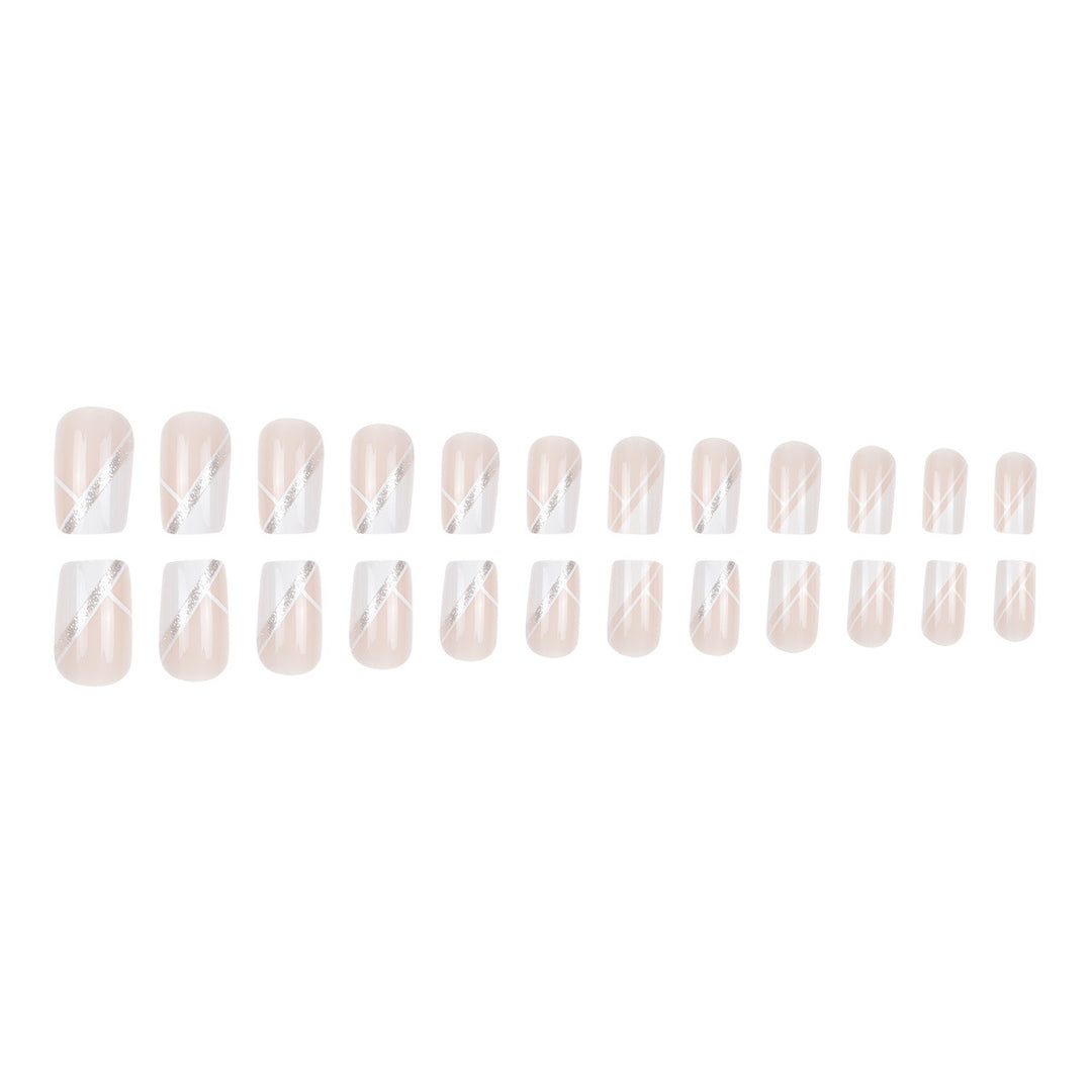 Elegant French Tip Press-On Nails with Sparkling Accents Bowlift