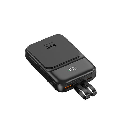 Portable power bank with wireless charging function and integrated charging cable Bowlift