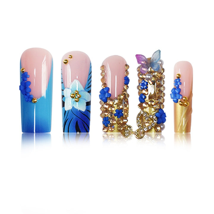 Artistic 3D Decorative Press-On Nails with Gemstone Accents Bowlift