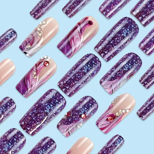 Acrylic nail set with luxurious color gradients and sparkling accents Bowlift