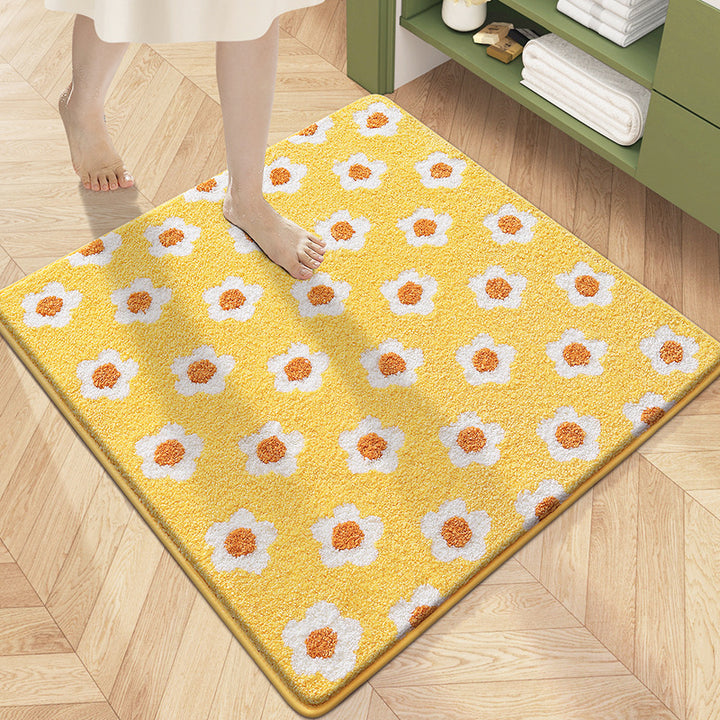 Floral Patterned Plush Bath Mat Bowlift