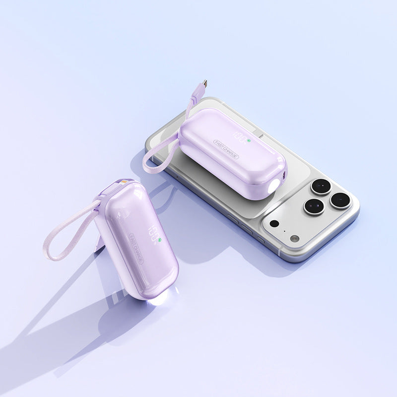 Portable power bank with integrated charging cable and LED charging status display Bowlift