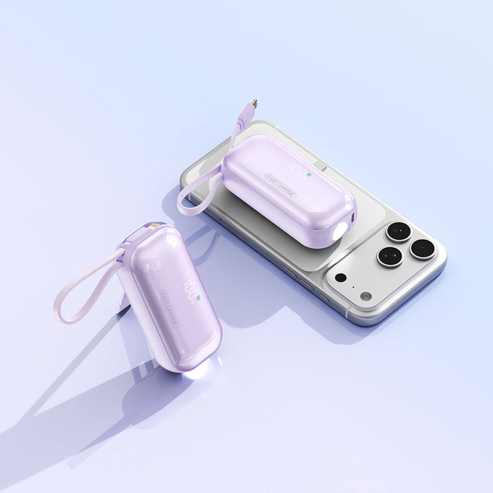 Portable power bank with integrated charging cable and LED charging status display Bowlift