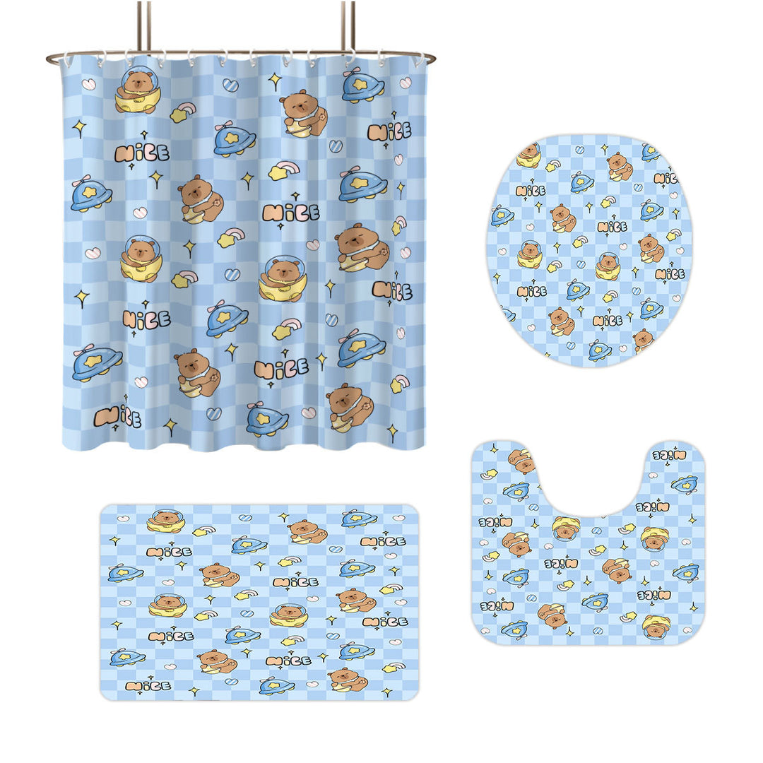 Cute Bear-Themed Four-Piece Bathroom Set Bowlift