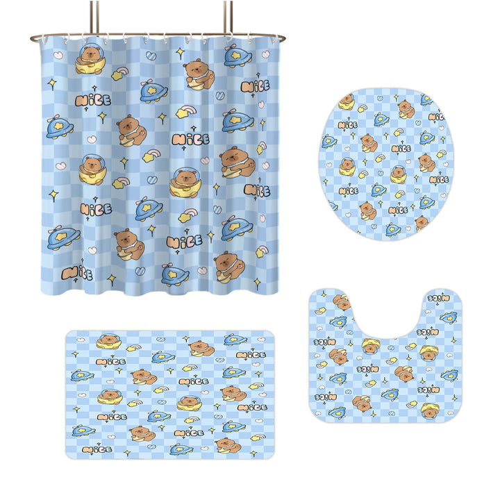 Cute Bear-Themed Four-Piece Bathroom Set Bowlift