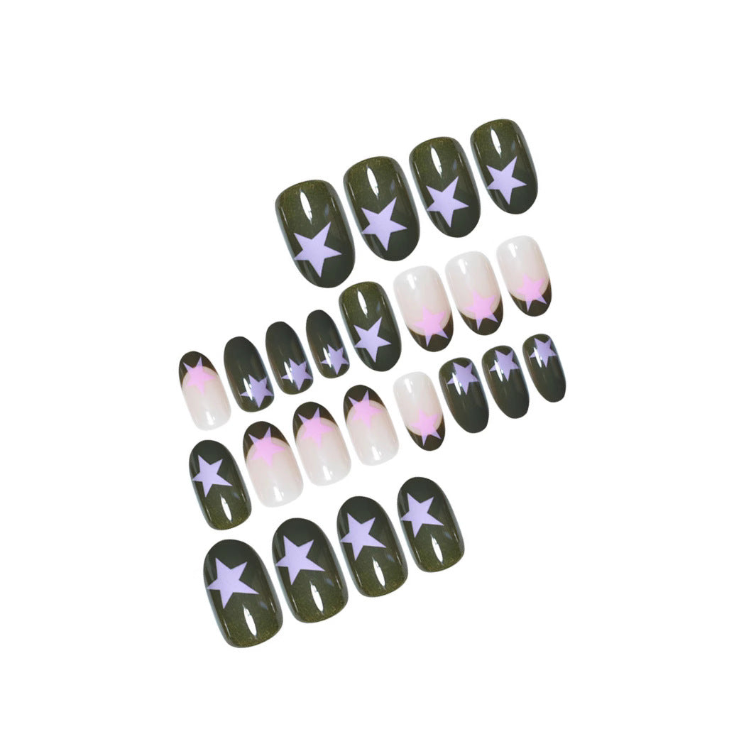 Star-Accented Creative Press-On Nail Set Bowlift