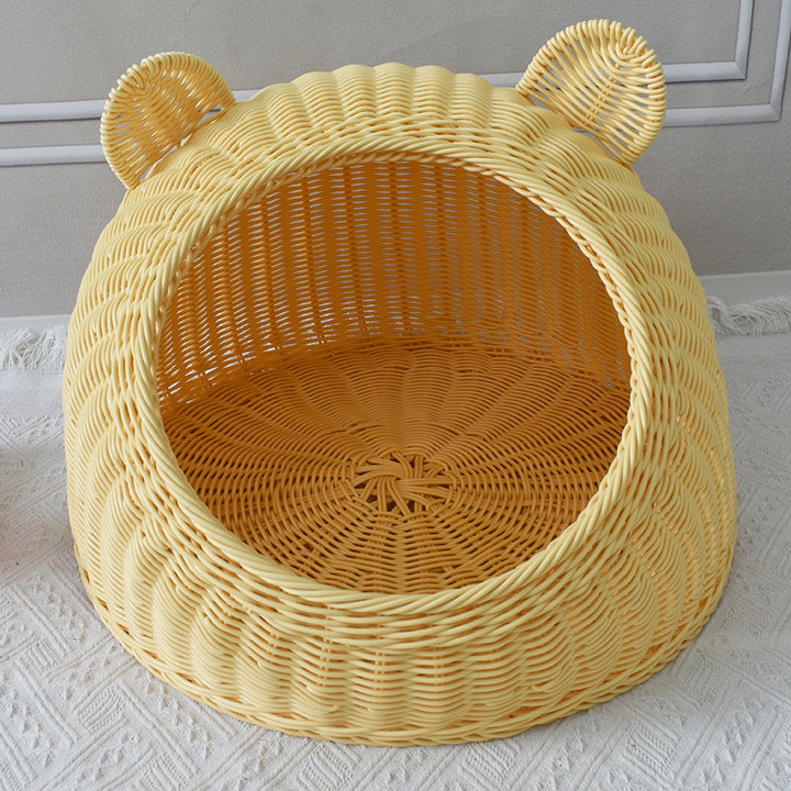 Playful Bear-Shaped Woven Pet Bed Bowlift