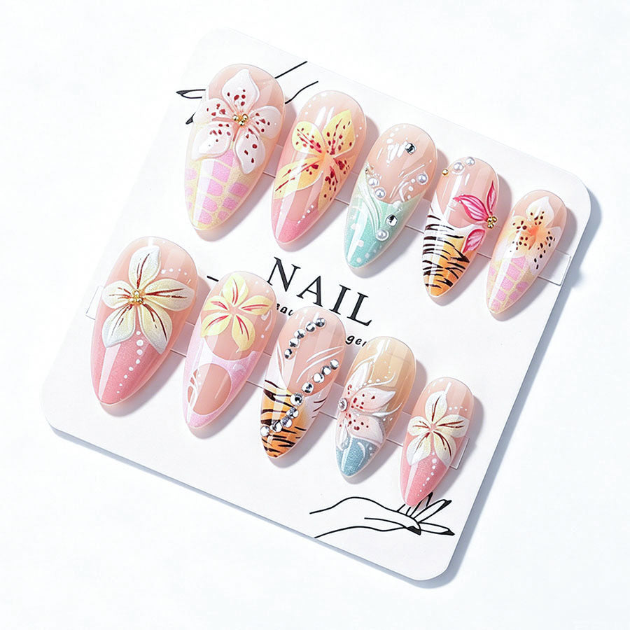 Artistic 3D Nail Tips with Botanical Decorations Bowlift