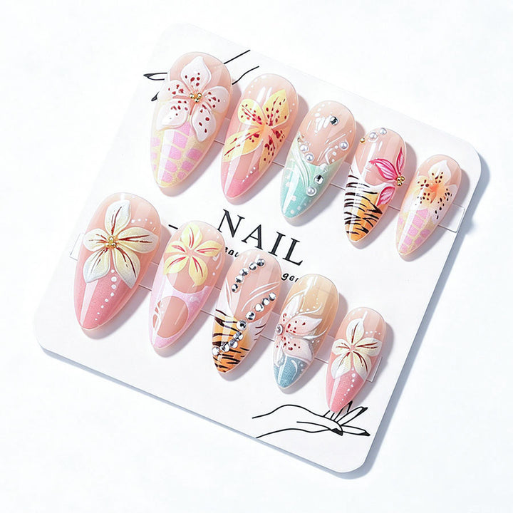 Artistic 3D Nail Tips with Botanical Decorations Bowlift