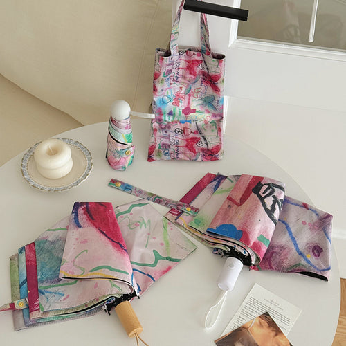 Women Foldable Designer Bag with Creative Art Motif Bowlift