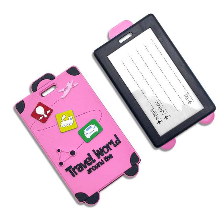 playful silicone luggage tag with clear ID window and embossed travel icons Bowlift