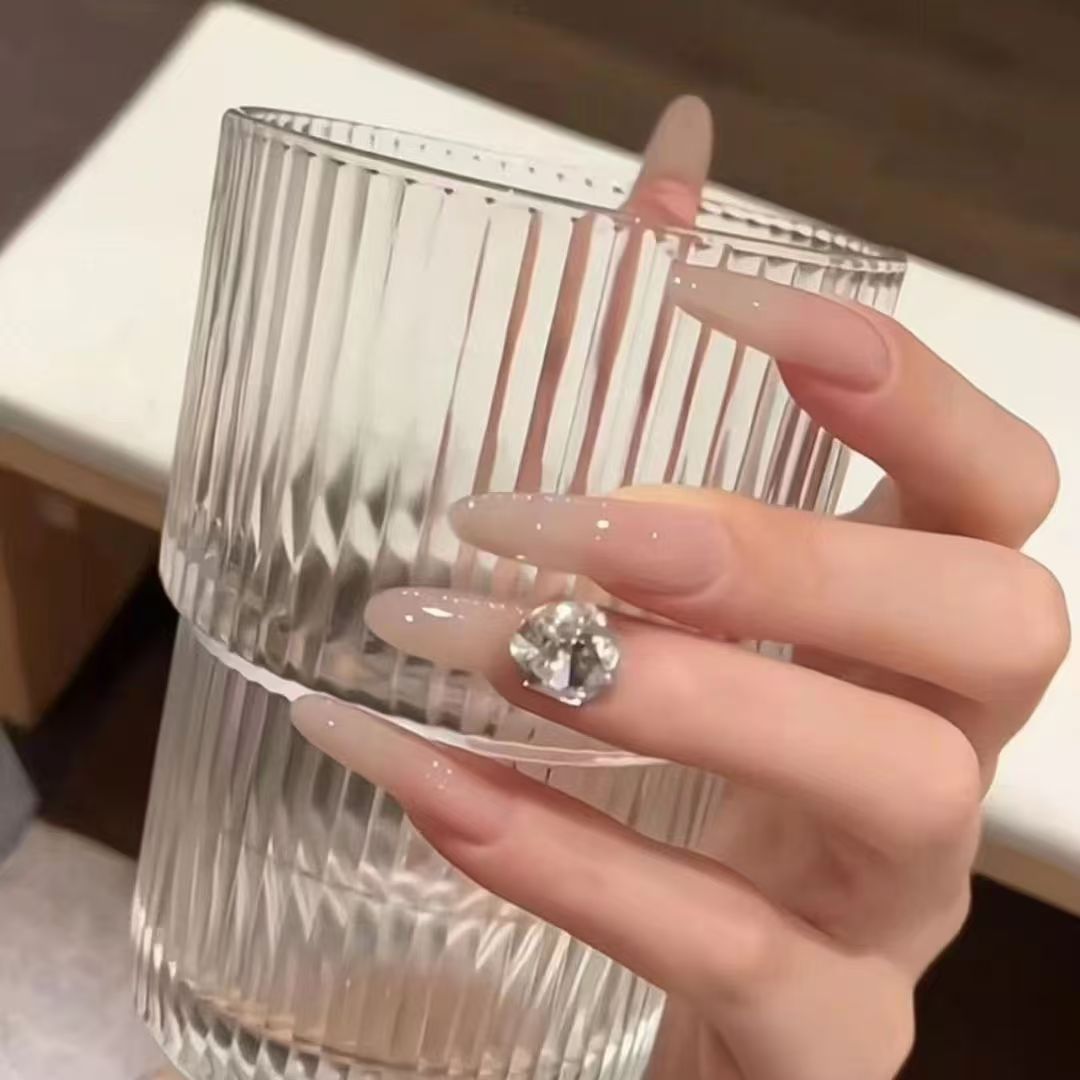 Stiletto Press-On Nail Set with Ombre Design and Rhinestone Accents Bowlift