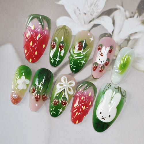 Artistic Floral Press-On Nail Set Bowlift
