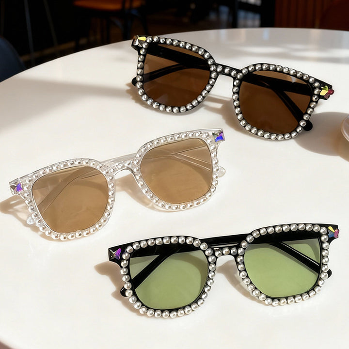 Luxury Pearl-Embellished Cat-Eye Sunglasses Bowlift