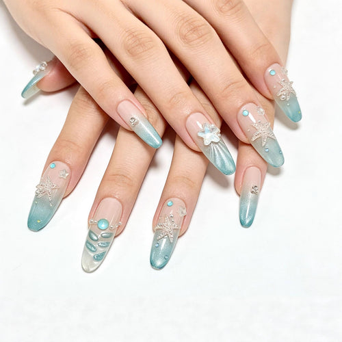 Elegant Nail Art with Ocean Theme and 3D Accents Bowlift
