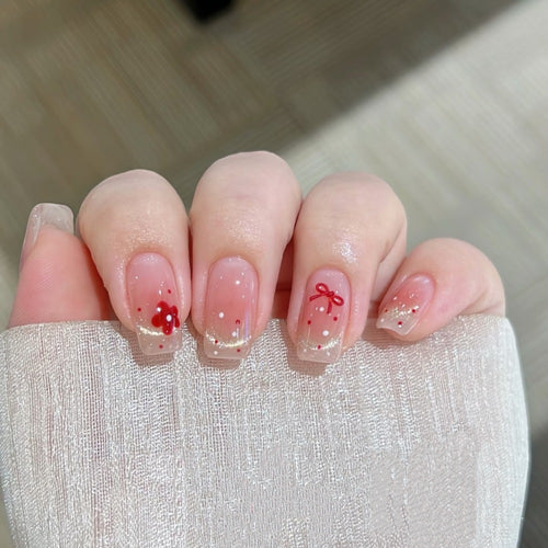 Decorative Press-On Nail Set with Floral and Bow Accents Bowlift