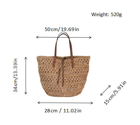 Woven natural material handbag with leather handles Bowlift