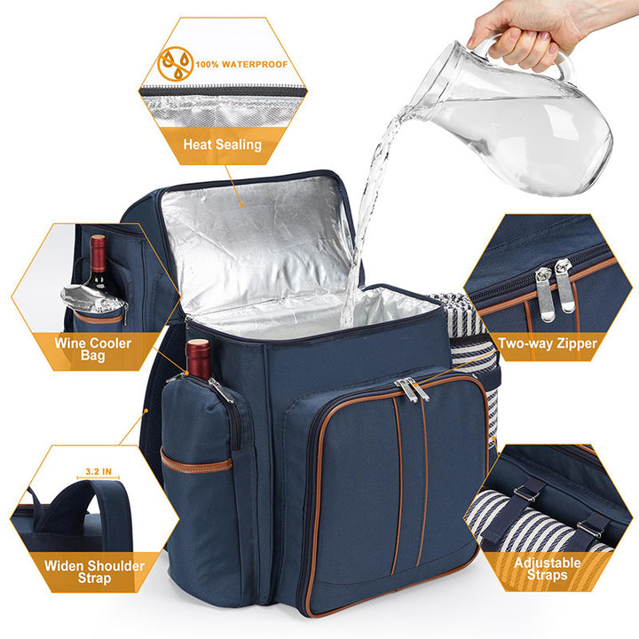 Gourmet Picnic Backpack with Dishware and Cooling Compartment Bowlift