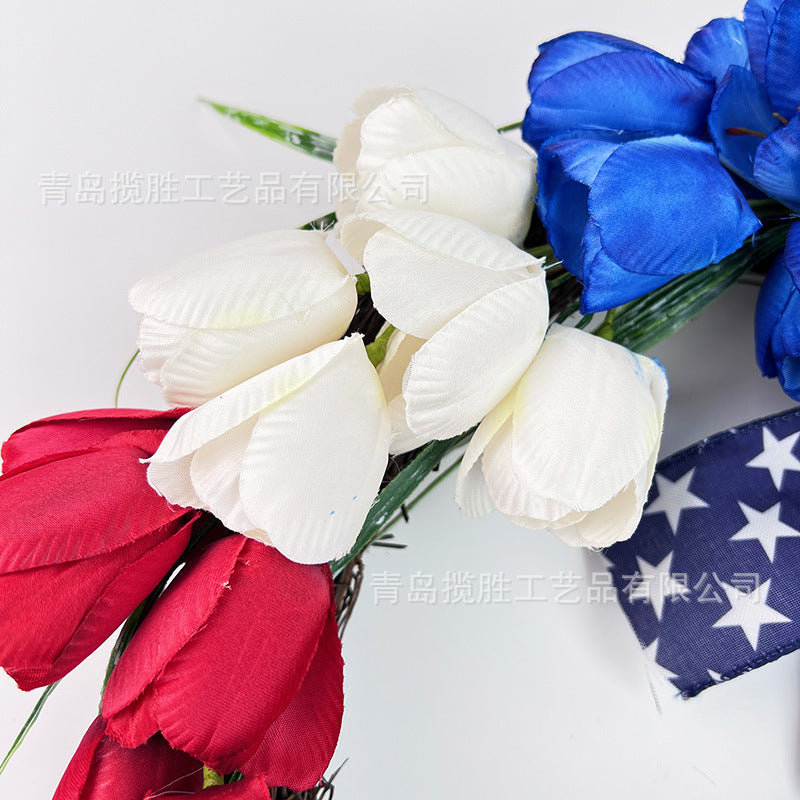 Unisex nan patriotic tulip grapevine door wreath with decorative bow Bowlift