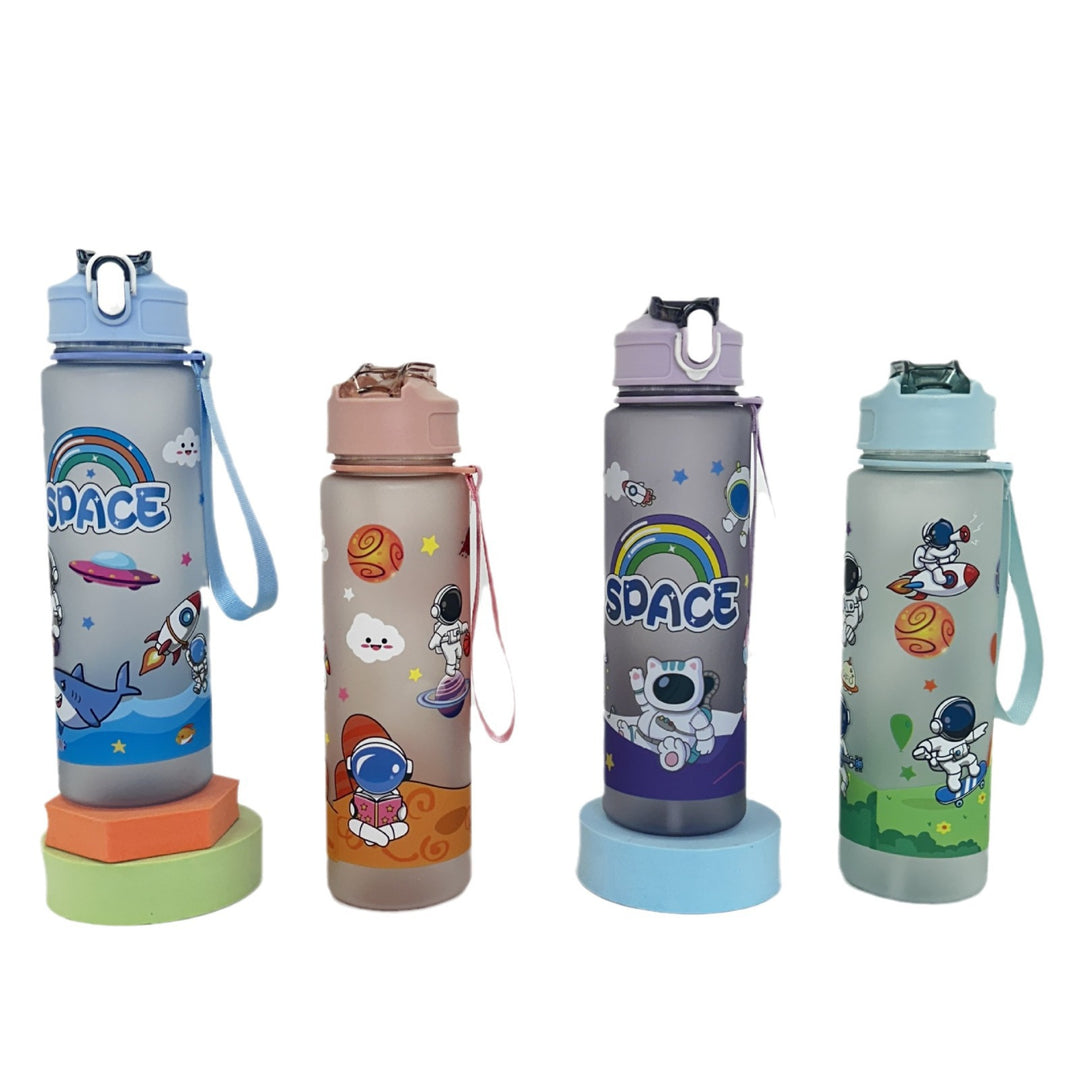 Women's water bottle in space design with practical carrying strap Bowlift