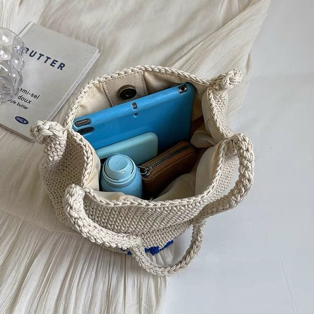 Hand-knotted shopping bag with cheerful summer design Bowlift