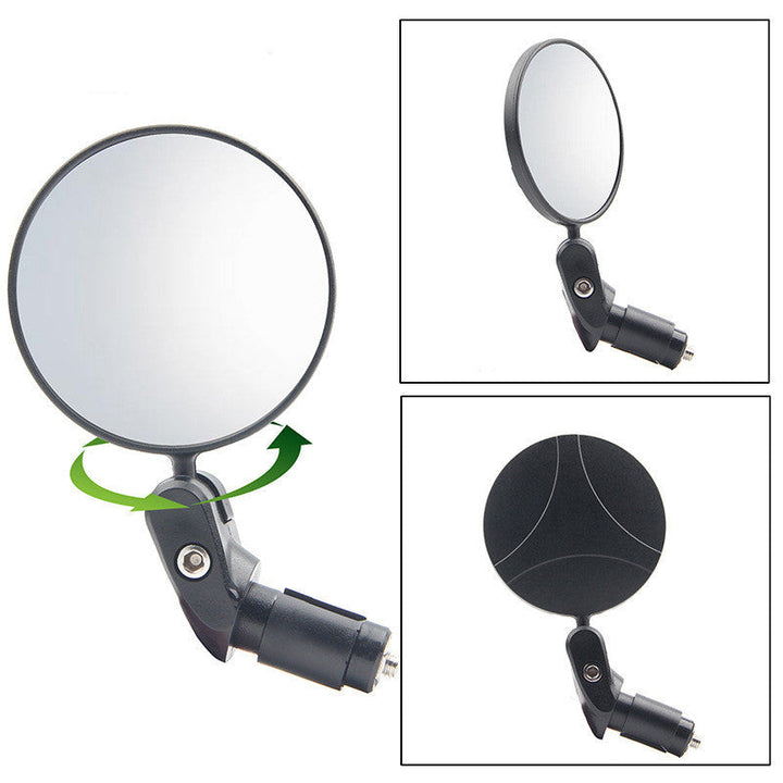 Compact Handlebar End Bike Mirror Pair with Full Rotation Swivel and Wide Angle Glass Bowlift