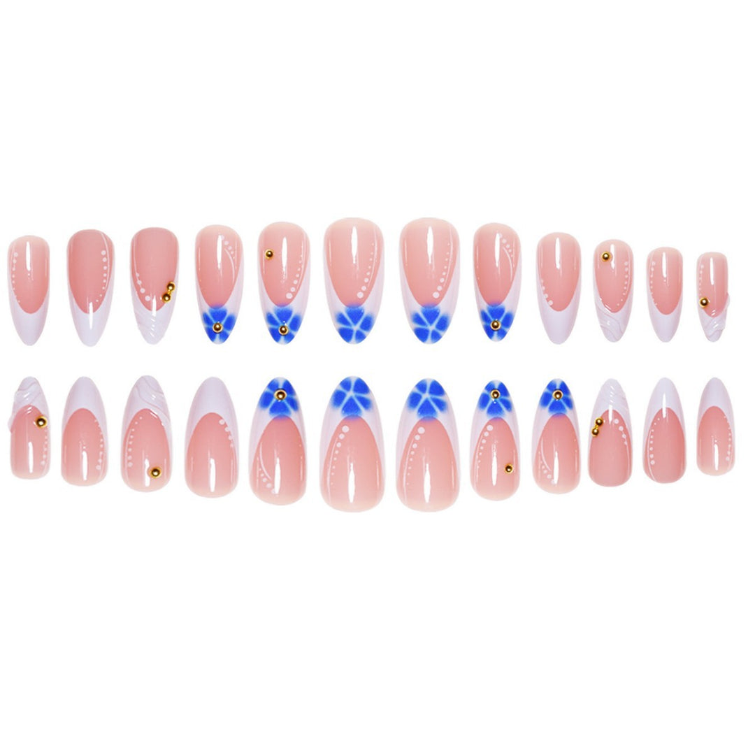 Sculpted French Tip Press-On Nail Extensions with Gem Accents Bowlift