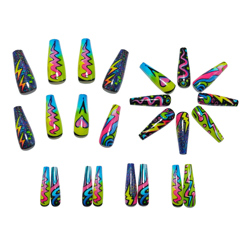 Trendy Artificial Nails In Creative Neon Design Bowlift