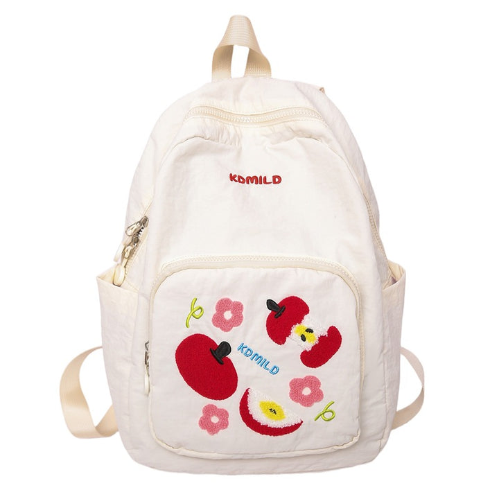 Casual Embroidered Apple Print School Backpack Bowlift