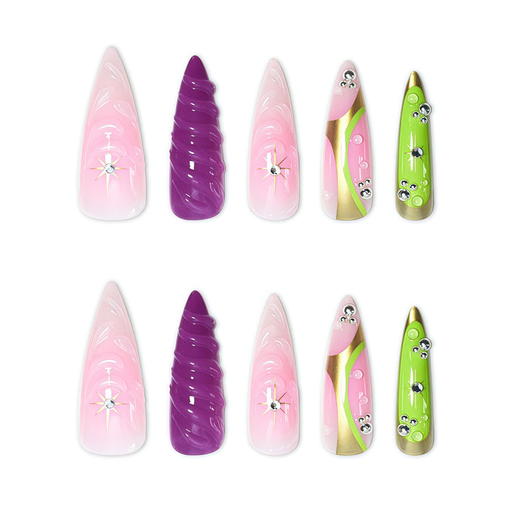 Artistic Press-On Nail Set Bowlift