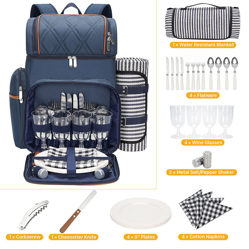 Gourmet Picnic Backpack with Dishware and Cooling Compartment Bowlift