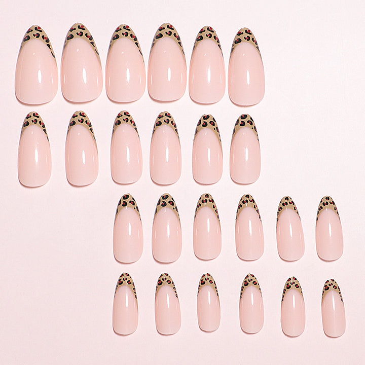 Elegant Leopard-Trimmed Press-On Nails Bowlift