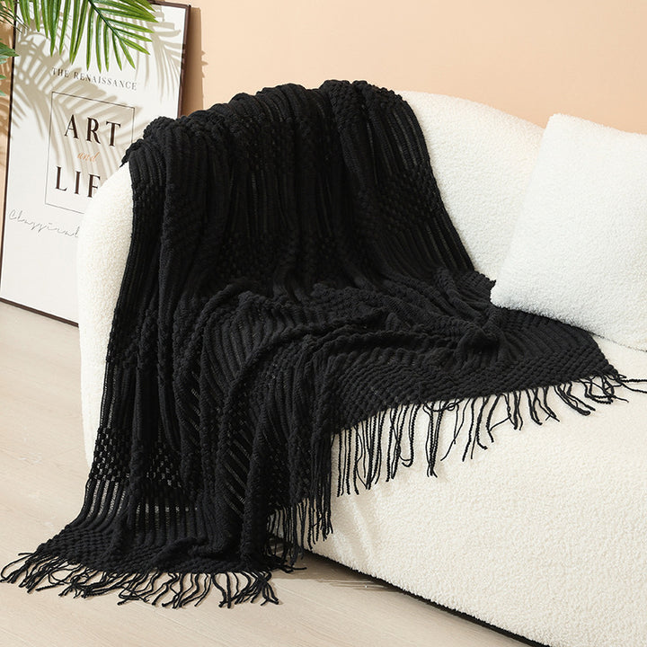 Women's stylish living room throw blanket with fringe pattern Bowlift