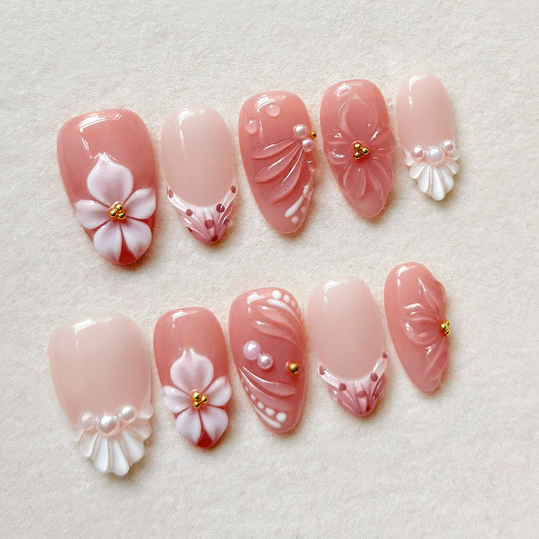 Decorative Floral-Themed Press-On Nails Bowlift